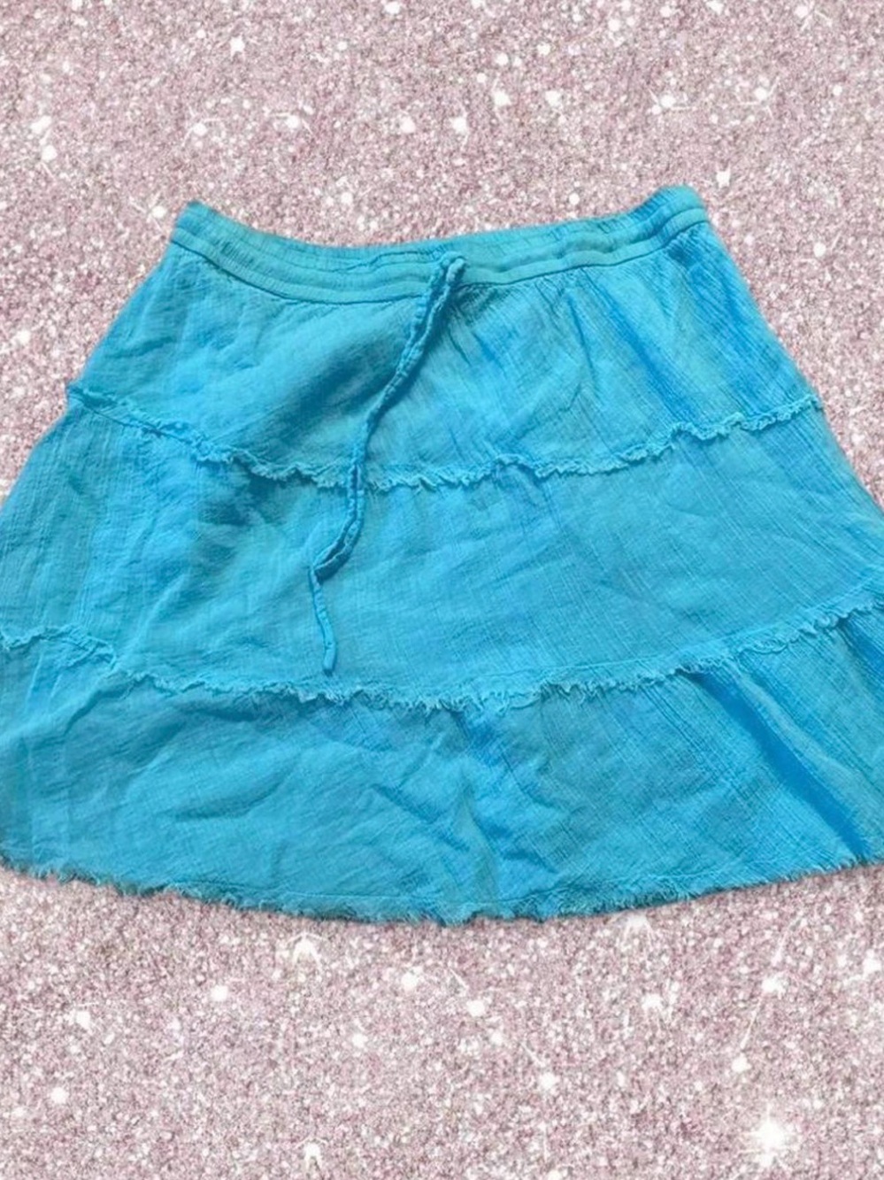 Light Blue Tiered Cotton Skirt - Women's Summer Skirt Size S/M